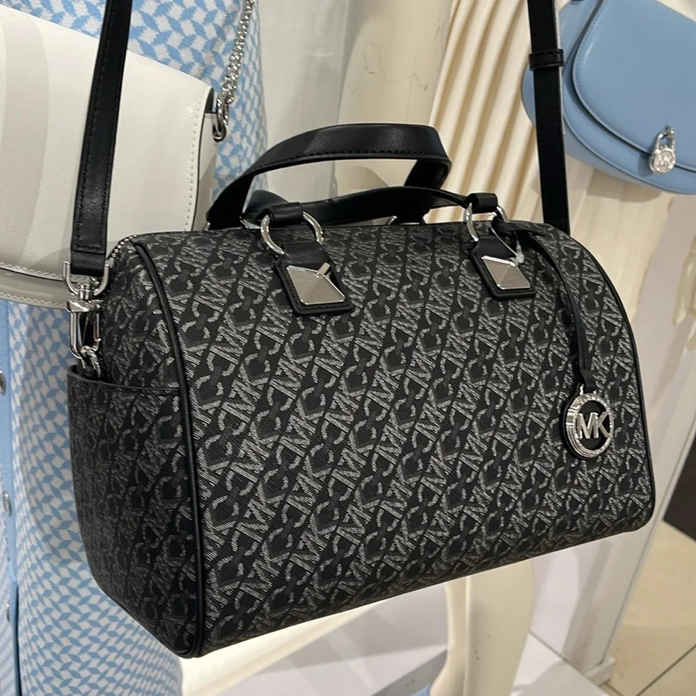 MICHAEL KORS Grayson Medium Metallic Empire Monogram Satchel NWT